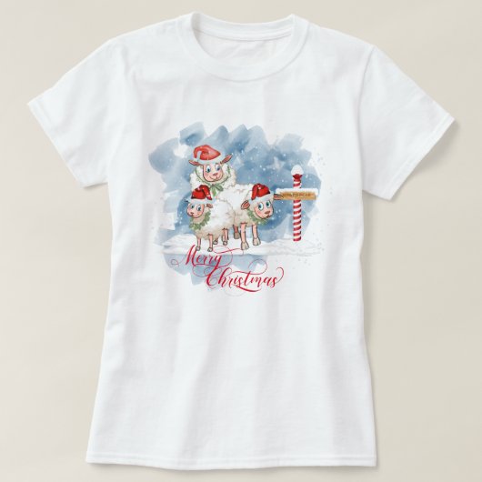 Funny Sheep Lovers Kerstmis Noordpool T-shirt (Design voorkant)