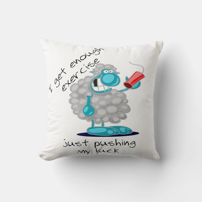 Funny Sheep met Dynamite Pushing My Luck Pillow Kussen (Voorkant)