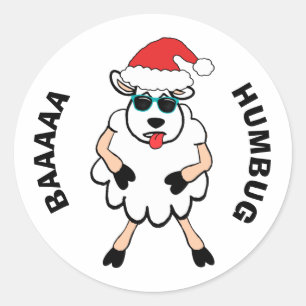 Funny Sheep Santa Baa Humbug Kerstmis Ronde Sticker