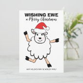 Funny Sheep Santa Wishing Ewe Merry Kerstry Feestdagenkaart (Staand voorkant)