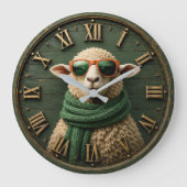 Funny Sheep with Sunglasses Farmhouse Rustic Count Grote Klok (Voorkant)