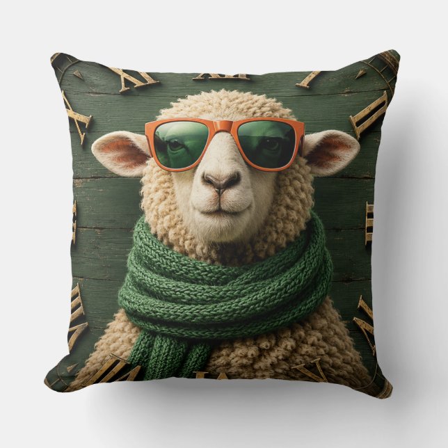 Funny Sheep with Sunglasses Farmhouse Rustic Count Kussen (Voorkant)