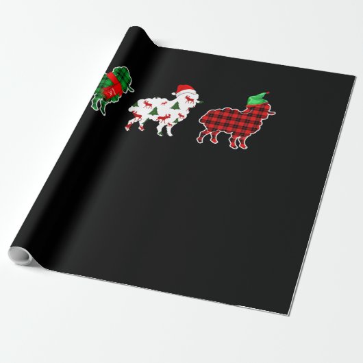 Funny Sheep Xmas Tree Lights | Red Plaid Gift Cadeaupapier (Uitgerold)