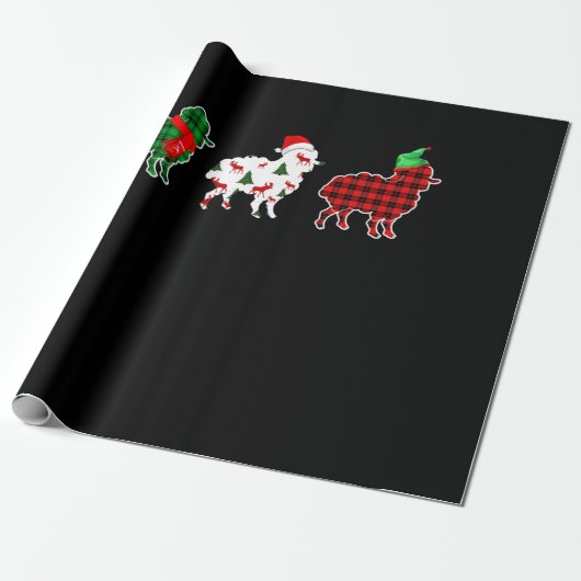 Funny Sheep Xmas Tree Lights | Red Plaid Gift Cadeaupapier (Uitgerold)