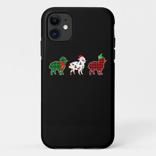 Funny Sheep Xmas Tree Lights | Red Plaid Gift Case-Mate iPhone Case (Achterkant)