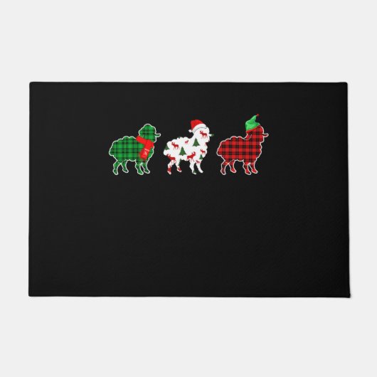 Funny Sheep Xmas Tree Lights | Red Plaid Gift Deurmat (Voorkant)
