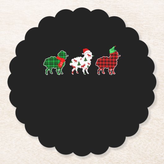 Funny Sheep Xmas Tree Lights | Red Plaid Gift Kartonnen Onderzetters (Voorkant)