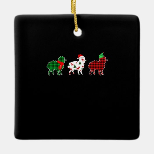 Funny Sheep Xmas Tree Lights | Red Plaid Gift Keramisch Ornament (Voorkant)
