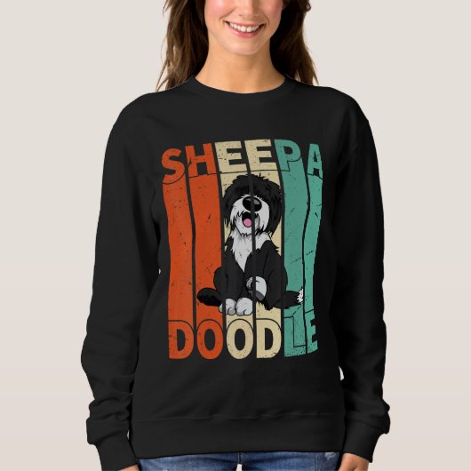 Funny Sheepadoodle Black Poodle Retro Doodle Trui (Voorkant)