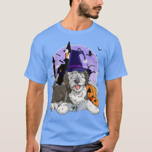 Funny Sheepadoodle Dog Halloween Witch Pumpkin T-shirt