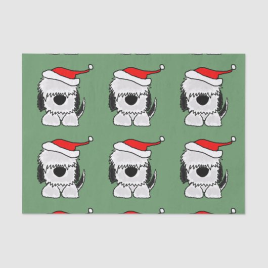 Funny Sheepdog in Santa Hat-kerstpas-papier Tissuepapier (Voorkant)