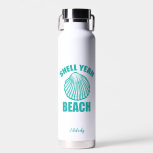 Funny Shell Ja Beach Pun Cute Blauwgroen gepersona Waterfles