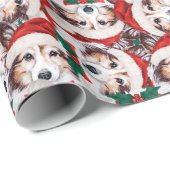 Funny Sheltie Kerstpattern Cadeaupapier (Rol Hoek)