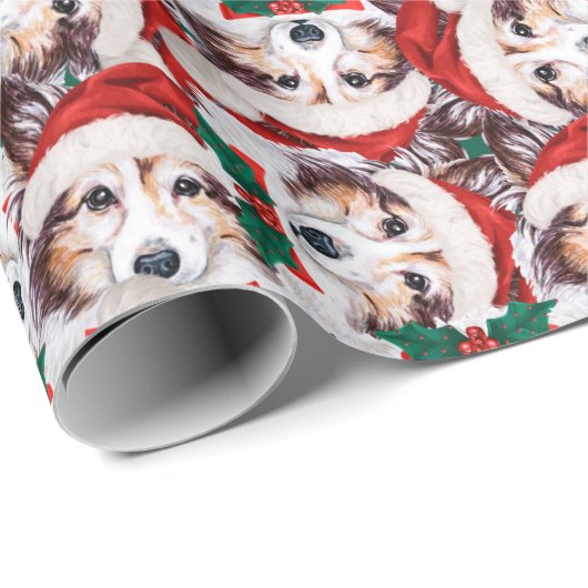 Funny Sheltie Kerstpattern Cadeaupapier (Rol Hoek)