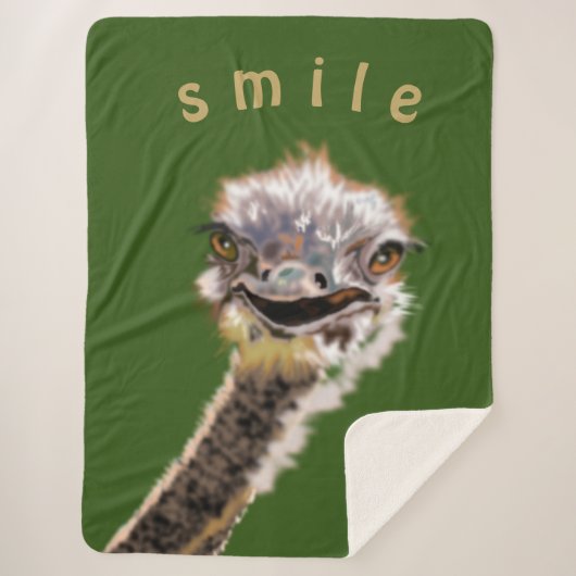 Funny Sherpa Blanket Happy Ostrich Smile Deken (Voorkant)