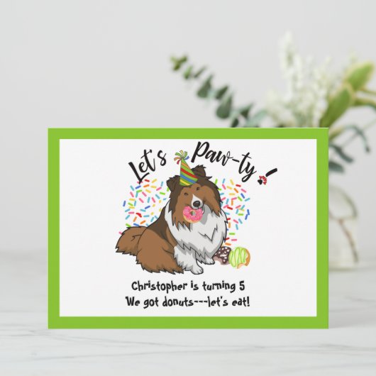 Funny Shetland Sheepdog Dog Donuts Birthday Party Kaart (Staand voorkant)