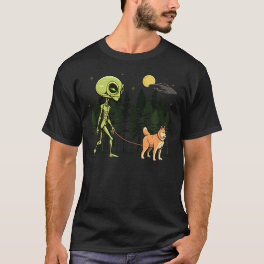 Funny Shiba INu Alien Walking UFO Pet Dog Mom Dad T-shirt (Voorkant)
