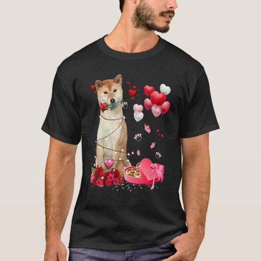 Funny Shiba Inu Rose Heart Happy Valentine Day Dog T-shirt (Voorkant)