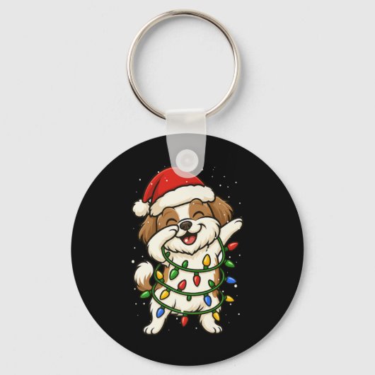 Funny Shih Tzu Dabbing Christmas Lights Xmas Mom D Sleutelhanger (Voorkant)