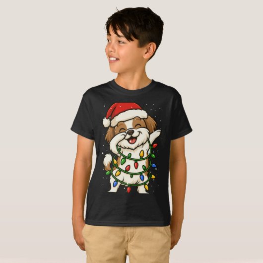 Funny Shih Tzu Dabbing Christmas Lights Xmas Mom D T-shirt (Voorkant volledig)