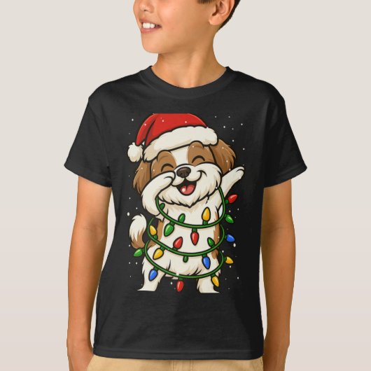 Funny Shih Tzu Dabbing Christmas Lights Xmas Mom D T-shirt (Voorkant)