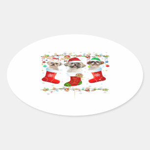 Funny Shih Tzu Dog-kerstlampjes Puppy Gifts Ovale Sticker