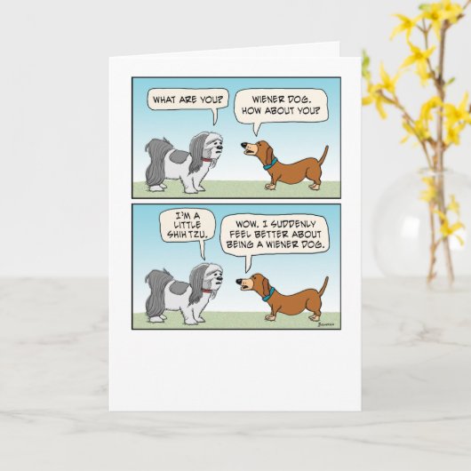 Funny Shih Tzu en Wiener Dog Birthday Kaart (Gele Bloem)