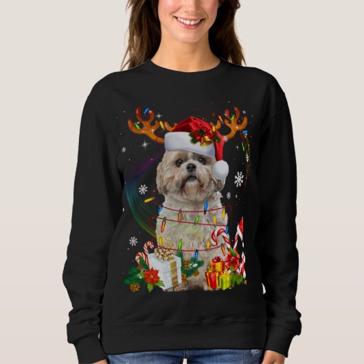 Funny Shih Tzu Kerstrenderende kerstlichten Trui (Voorkant)