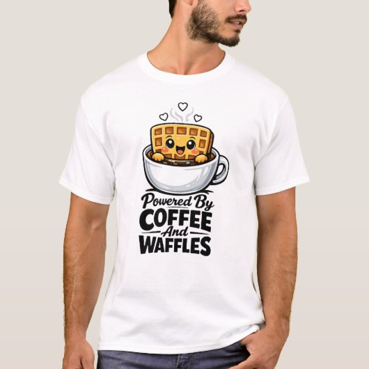funny Shirt Powered By Coffee And Waffles Tee (Voorkant)