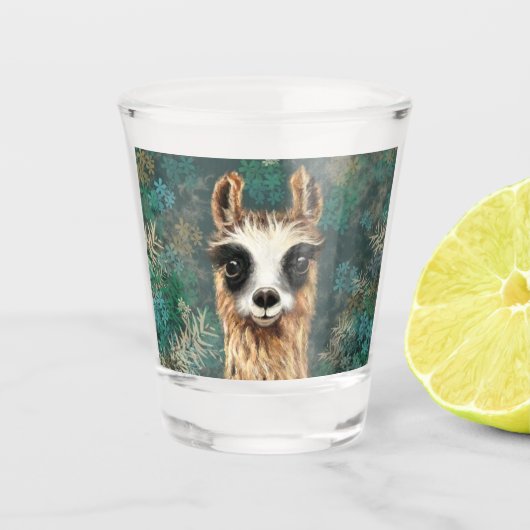 Funny Shot Glass met nieuwsgierige Baby Llama Shot Glas (Voorkant)