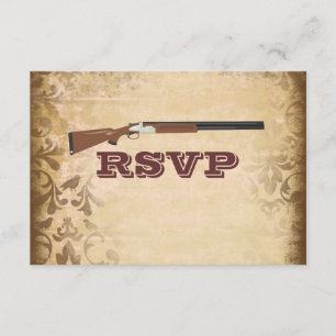Funny Shotgun Wedding Brown Damask RSVP-kaarten RSVP Kaartje