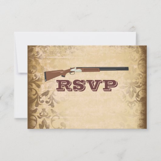 Funny Shotgun Wedding Brown Damask RSVP-kaarten RSVP Kaartje (Voorkant)