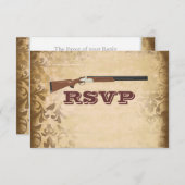 Funny Shotgun Wedding Brown Damask RSVP-kaarten RSVP Kaartje (Voorkant / Achterkant)