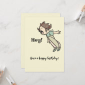 Funny  Shouting Girl Birthday Greeting Kaart (Voorkant / Achterkant in situ)