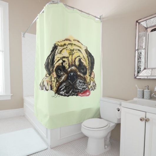 Funny Shower Curtain met Pug Dog - Uw kleuren Douchegordijn (In situ)