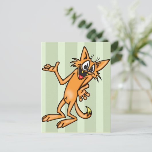 Funny Shrugging Cartoon Cat Briefkaart (Staand voorkant)