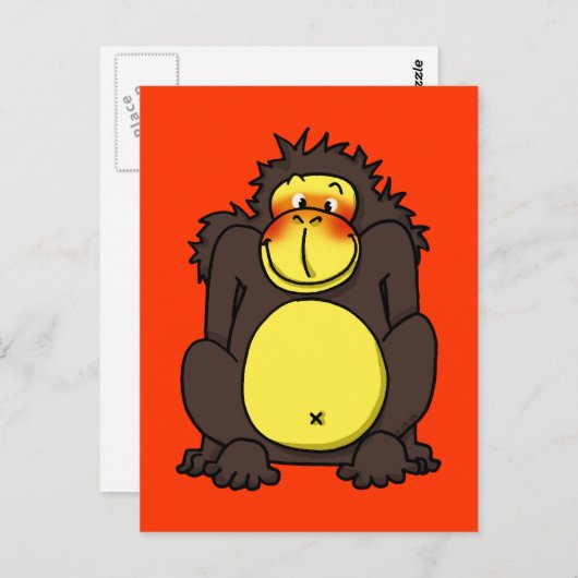 Funny shy gorilla briefkaart (Voorkant / Achterkant)
