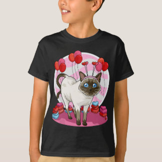 Funny Siamese Cat Heart Valentine Day Gift T-shirt