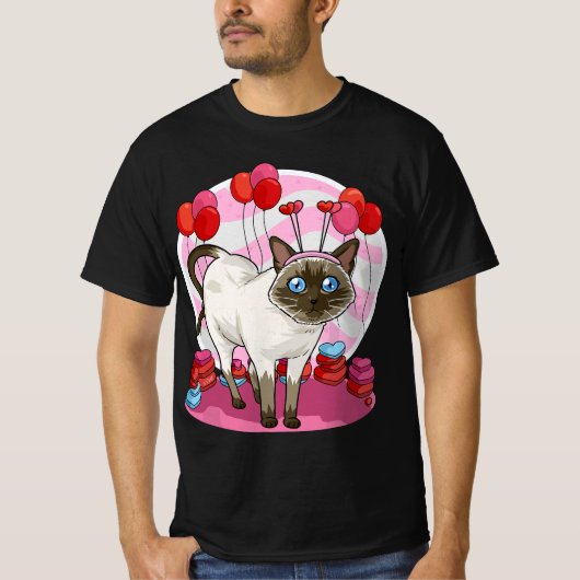 Funny Siamese Cat Heart Valentine Day Gift  T-shirt (Voorkant)