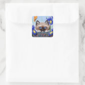Funny Siamese Cat Iris Creationarts Vierkante Sticker (Tas)