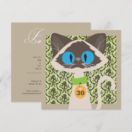 Funny Siamese Cat Script 30th Birthday Party Kaart (Voorkant / Achterkant)