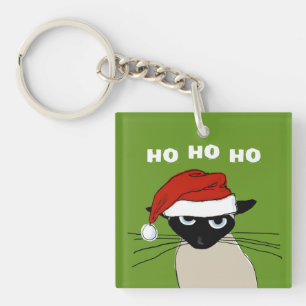 Funny Siamese kerstfeestdag Kat Sleutelhanger