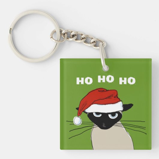Funny Siamese kerstfeestdag Kat Sleutelhanger (voorkant)