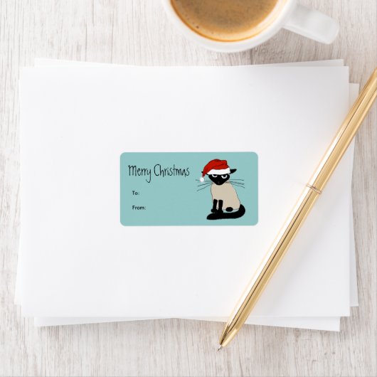 Funny Siamese Santa Kerstfeestdag Gift Labels (Insitu)