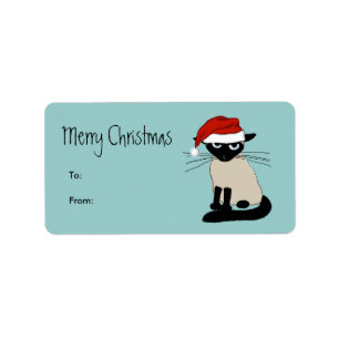 Funny Siamese Santa Kerstfeestdag Gift Labels