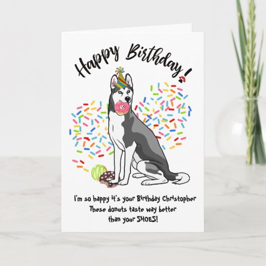 Funny Siberian Husky Birthday Card Donuts (Voorkant)