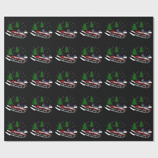 Funny Siberian Husky Dog Riding op Sled Cadeaupapier (Vlak)