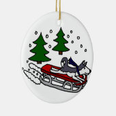 Funny Siberian Husky Dog Riding op Sled Keramisch Ornament (Rechts)