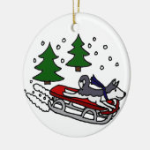 Funny Siberian Husky Dog Riding op Sled Keramisch Ornament (Links)