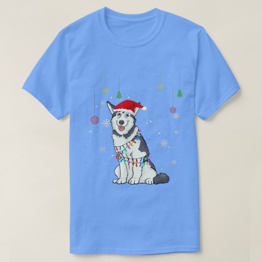 Funny Siberian Husky Dog Santa Hat Kerstlicht T-shirt (Design voorkant)
